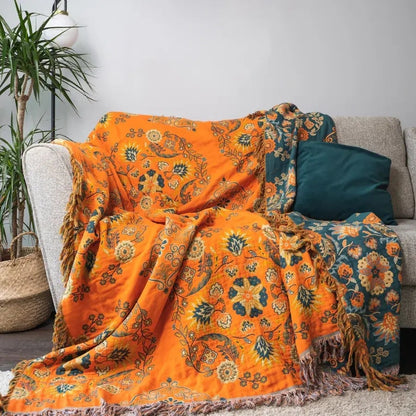 Reversible Cotton Throw with Fringe