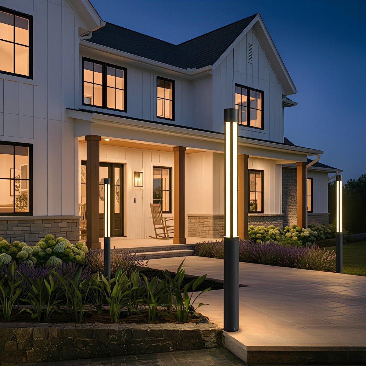 Modern Cylinder LED Black Outdoor Post Lights Pathway Light