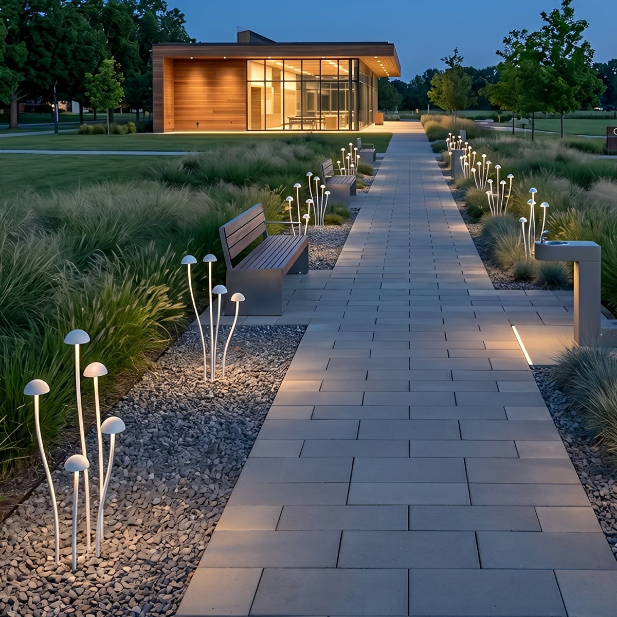DC24V Modern Waterproof Minimalist Mushroom Stainless Steel LED Outdoor Landscape Lights