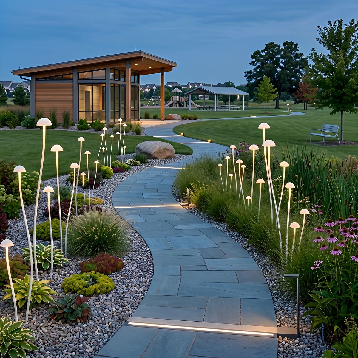 DC24V Modern Waterproof Minimalist Mushroom Stainless Steel LED Outdoor Landscape Lights