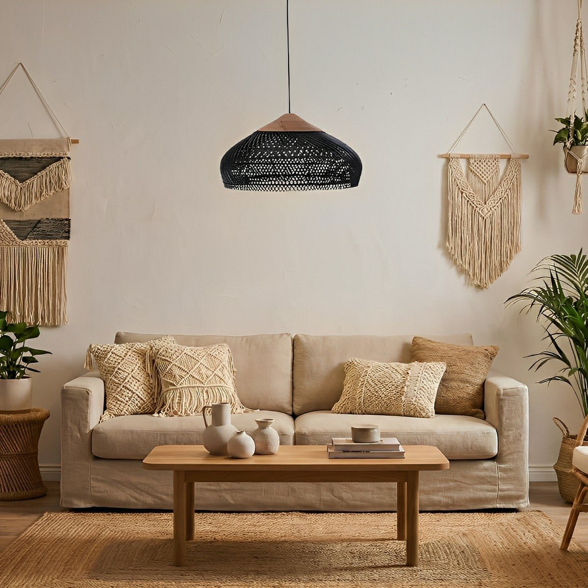 Dome-shaped Handmade Rattan Pendant Light – Boho Woven Hanging Lamp