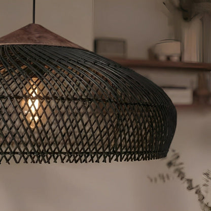 Dome-shaped Handmade Rattan Pendant Light – Boho Woven Hanging Lamp