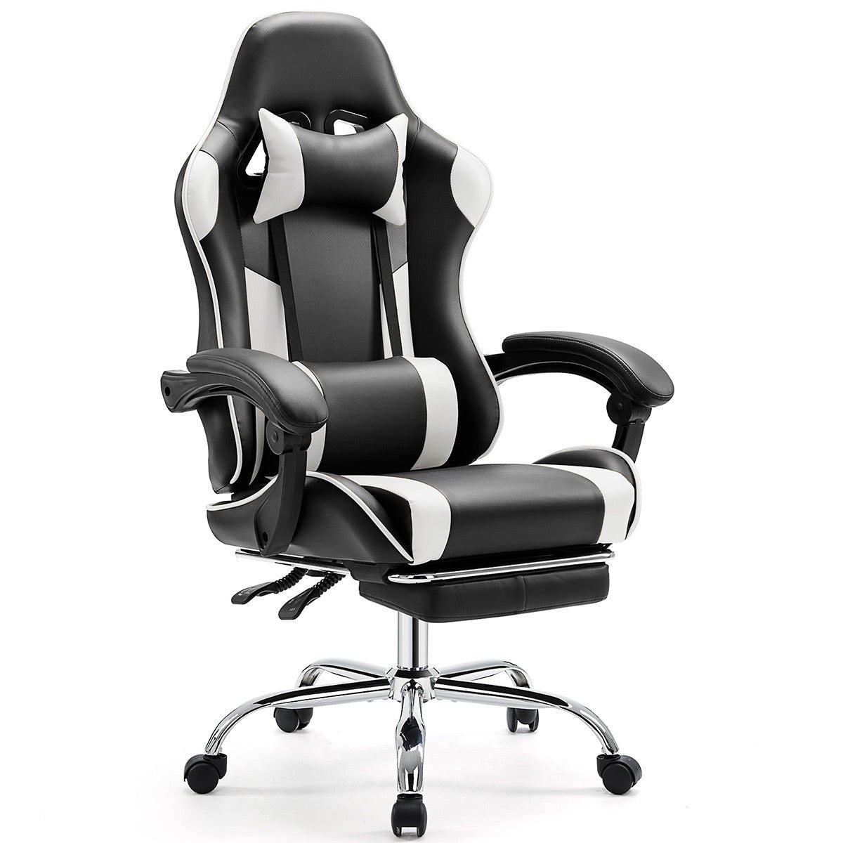 Ergonomic Computer Game Desk Chair Recliner - with Footrest & Lumbar Support & Headrest, Fixed Up Armrest,