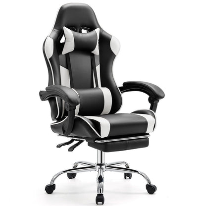Ergonomic Computer Game Desk Chair Recliner - with Footrest & Lumbar Support & Headrest, Fixed Up Armrest,
