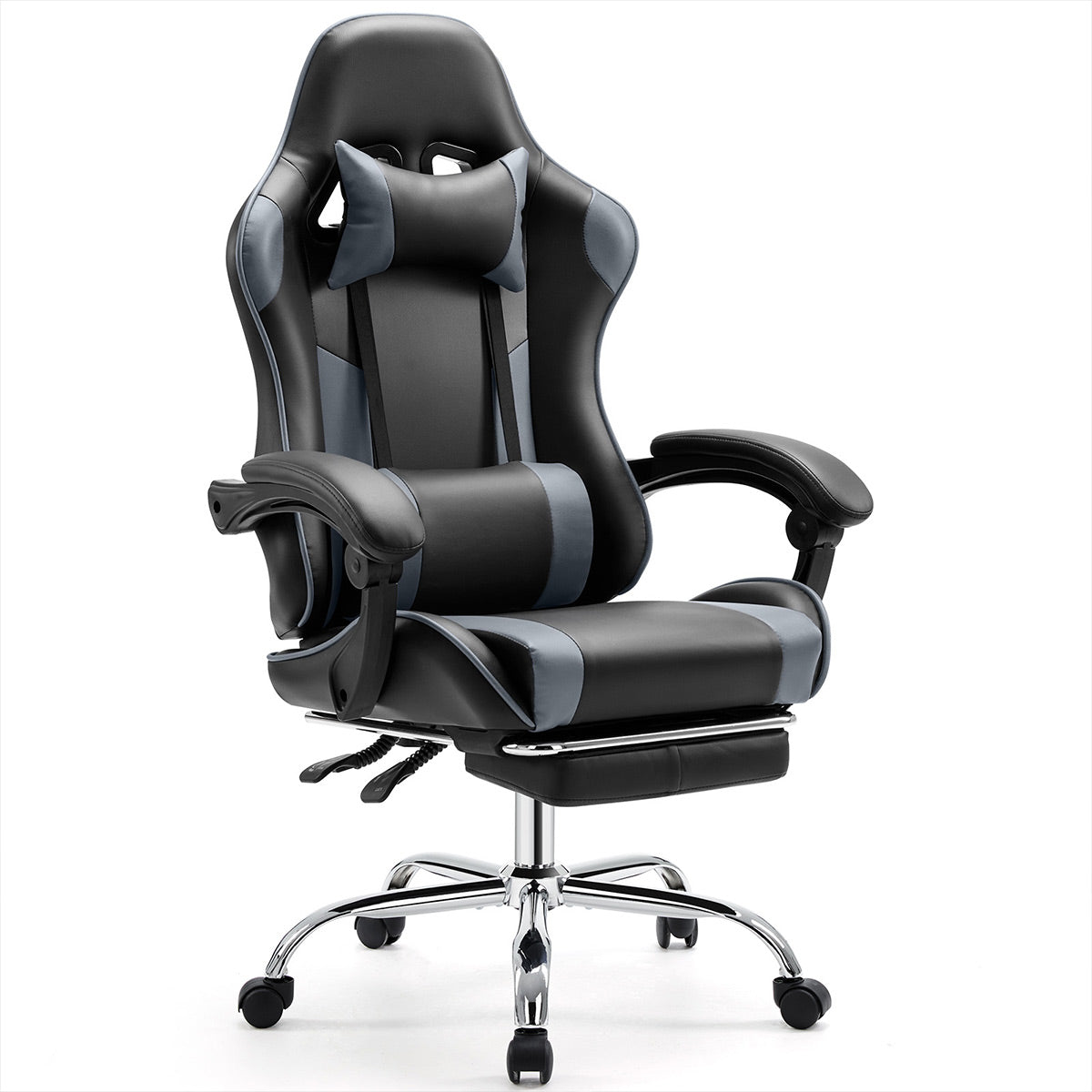 Ergonomic Computer Game Desk Chair Recliner - with Footrest & Lumbar Support & Headrest, Fixed Up Armrest,