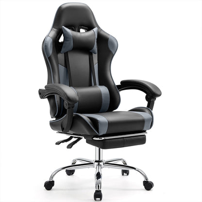 Ergonomic Computer Game Desk Chair Recliner - with Footrest & Lumbar Support & Headrest, Fixed Up Armrest,