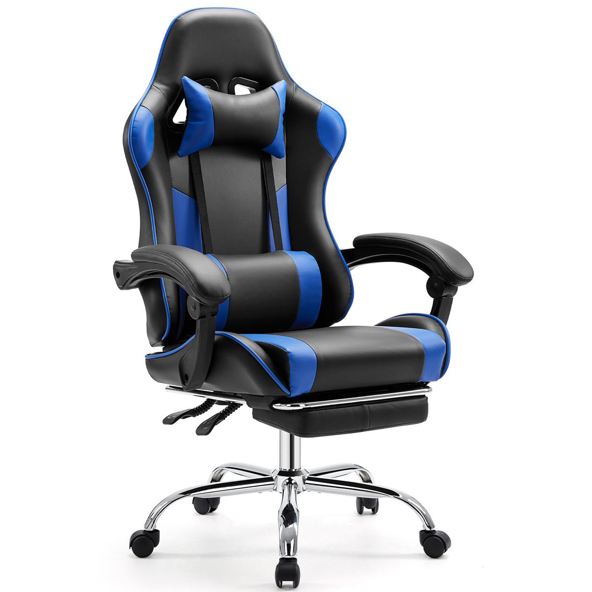 Ergonomic Computer Game Desk Chair Recliner - with Footrest & Lumbar Support & Headrest, Fixed Up Armrest,