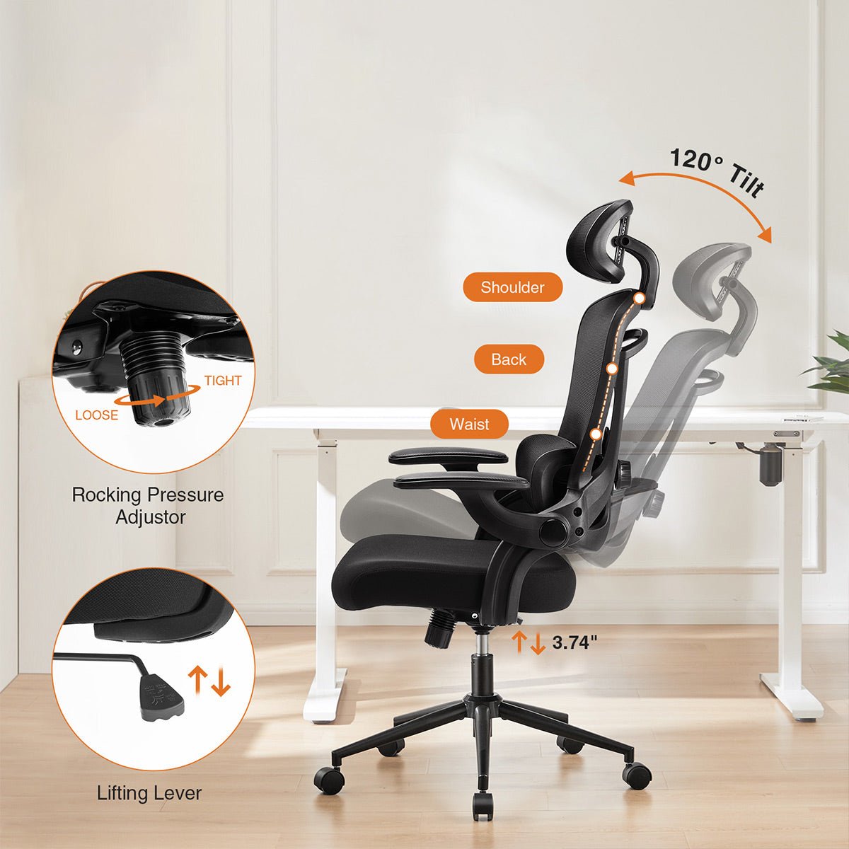 Ergonomic Office Chair Desk Chair Mesh Headrest&Lumbar Support Computer Chair