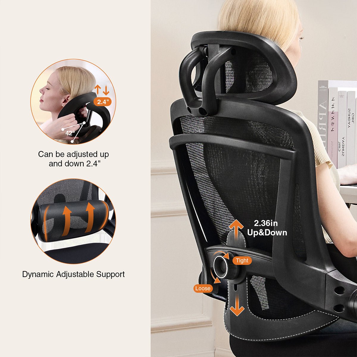 Ergonomic Office Chair Desk Chair Mesh Headrest&Lumbar Support Computer Chair