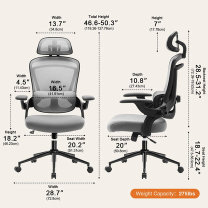 Ergonomic Office Chair Desk Chair Mesh Headrest&Lumbar Support Computer Chair