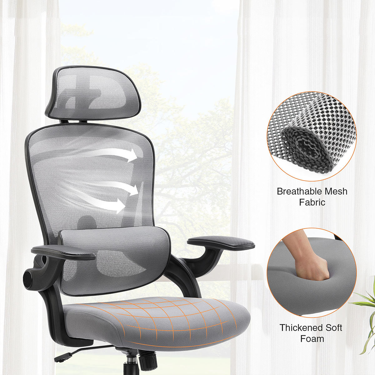 Ergonomic Office Chair Desk Chair Mesh Headrest&Lumbar Support Computer Chair
