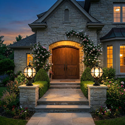 Farmhouse Round Ball Waterproof Outdoor Fence Post Lights