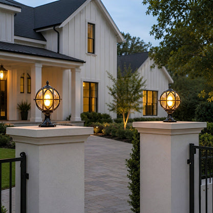 Farmhouse Round Ball Waterproof Outdoor Fence Post Lights