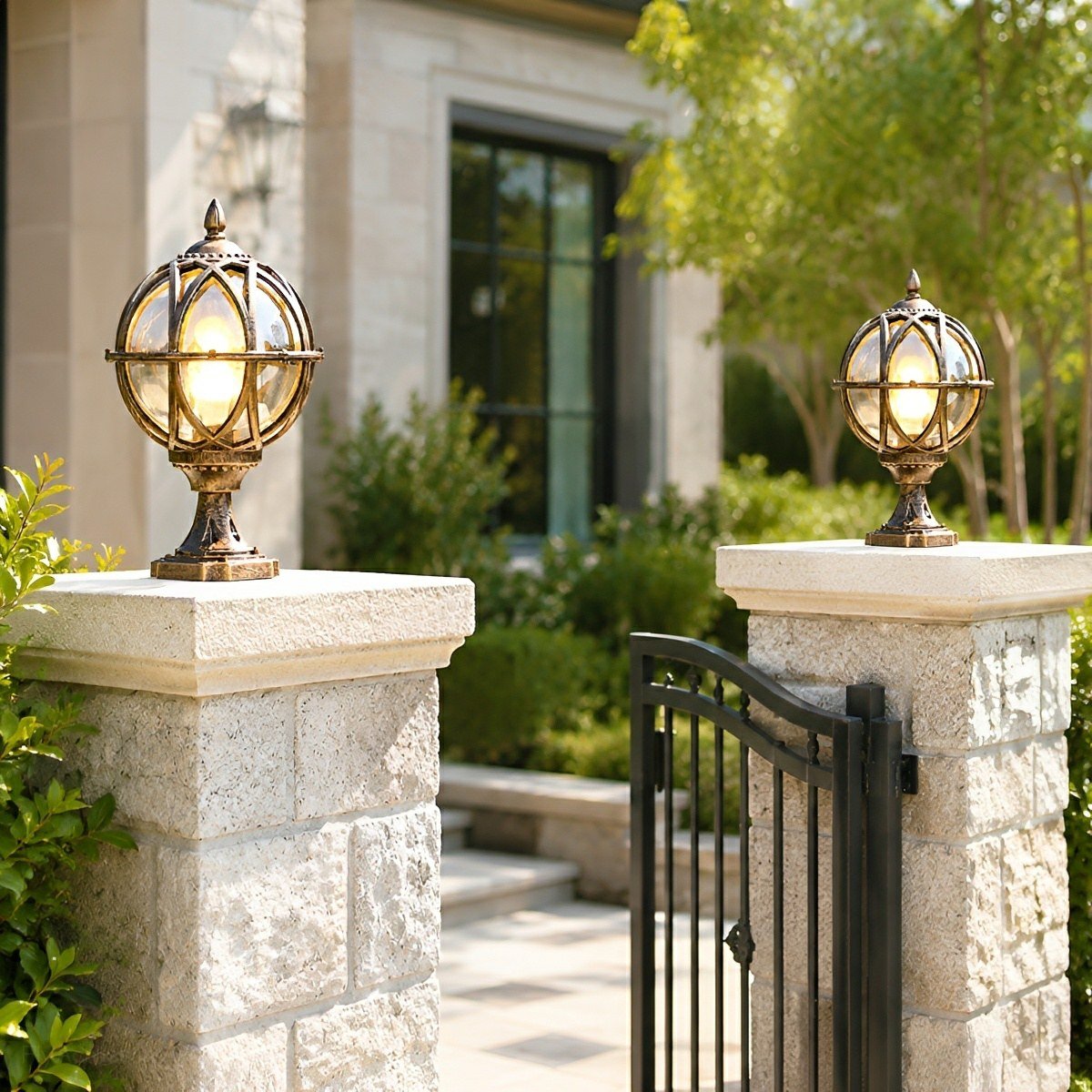 Farmhouse Round Ball Waterproof Outdoor Fence Post Lights