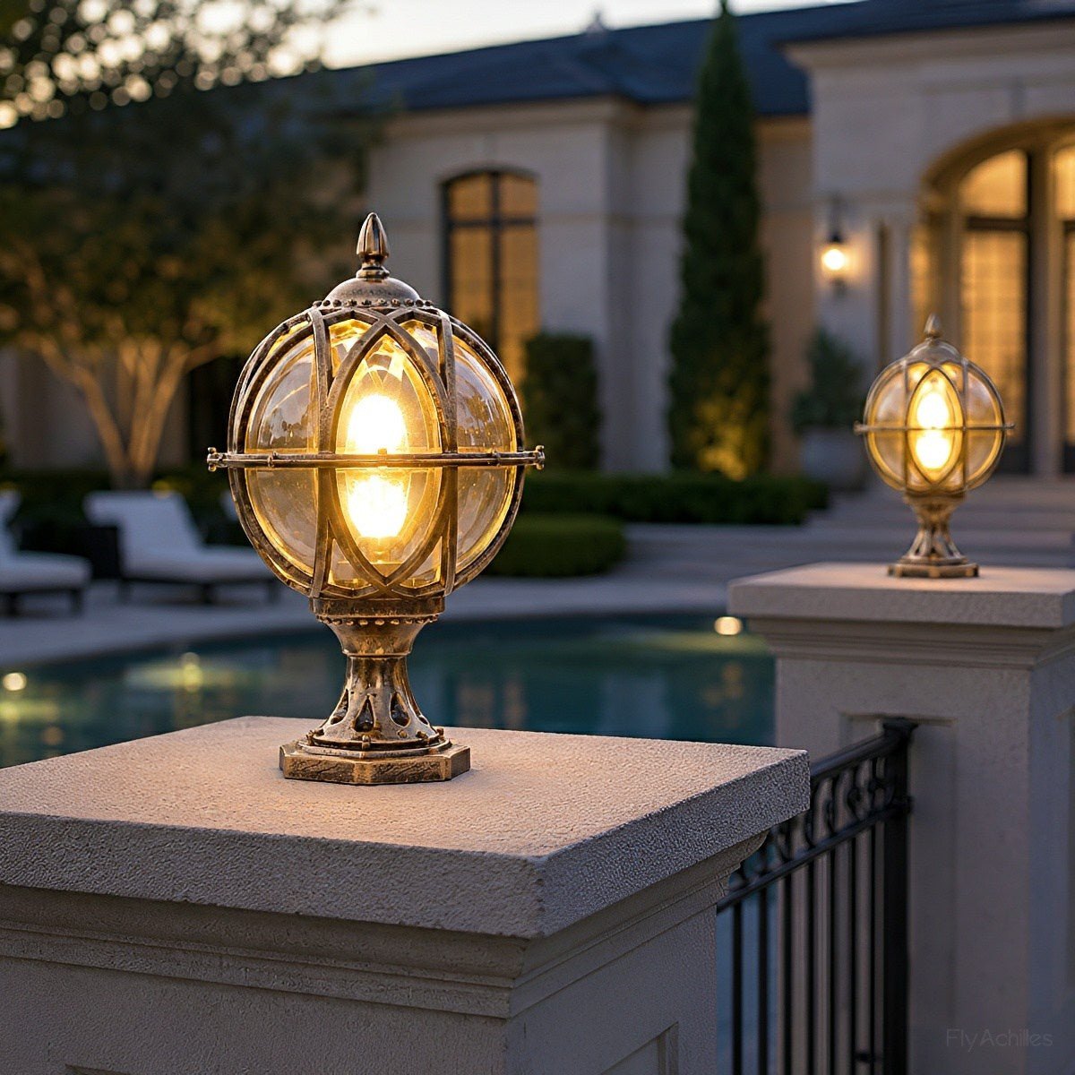 Farmhouse Round Ball Waterproof Outdoor Fence Post Lights