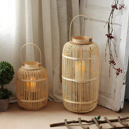 Handmade Bamboo Weaving LED Candle Lantern Floor Lamp