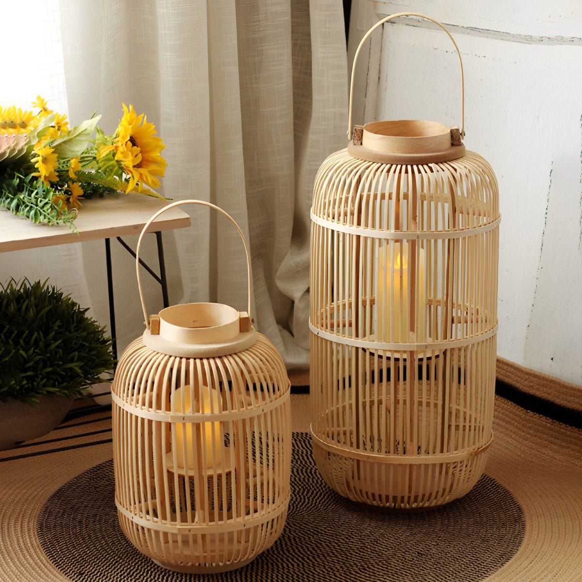Handmade Bamboo Weaving LED Candle Lantern Floor Lamp