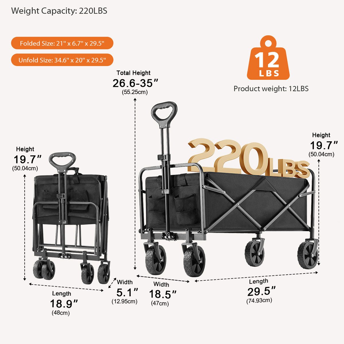 Heavy Duty 600D Folding All-Terrain Wagon Cart for Camping & Shopping, 330lbs