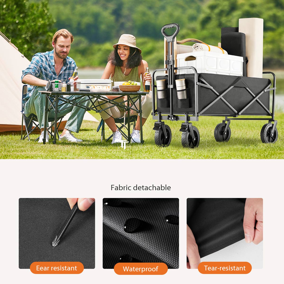 Heavy Duty 600D Folding All-Terrain Wagon Cart for Camping & Shopping, 330lbs