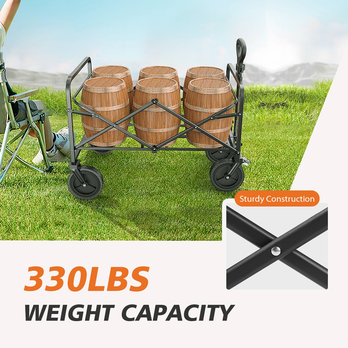 Heavy Duty 600D Folding All-Terrain Wagon Cart for Camping & Shopping, 330lbs
