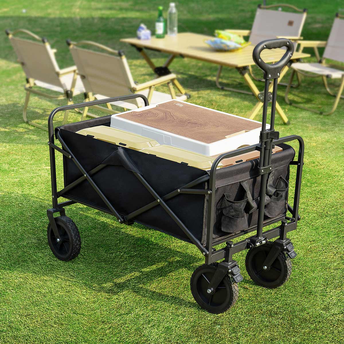 Heavy Duty 600D Folding All-Terrain Wagon Cart for Camping & Shopping, 330lbs