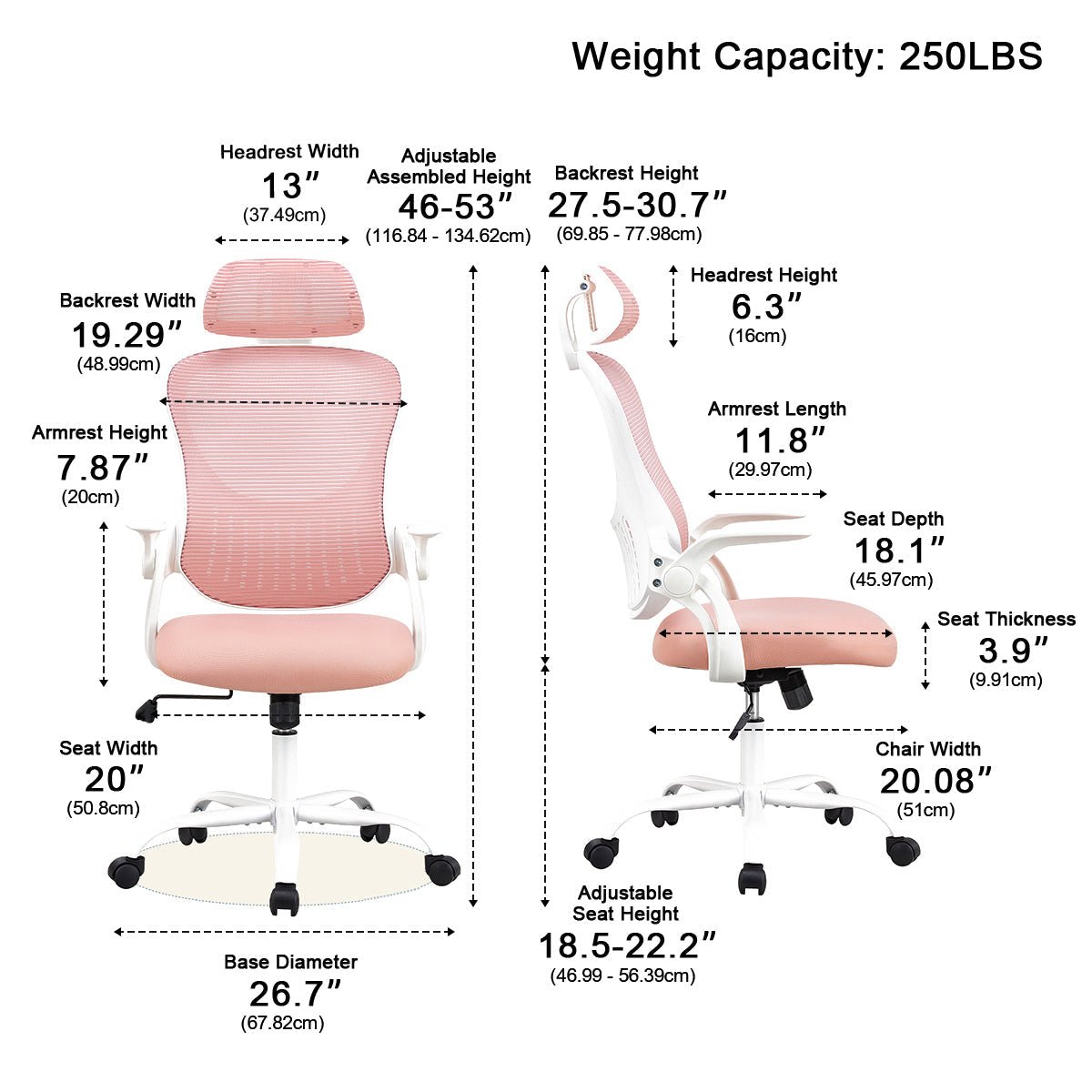 High Back Mesh Office Chair – Adjustable Headrest, Flip Arms