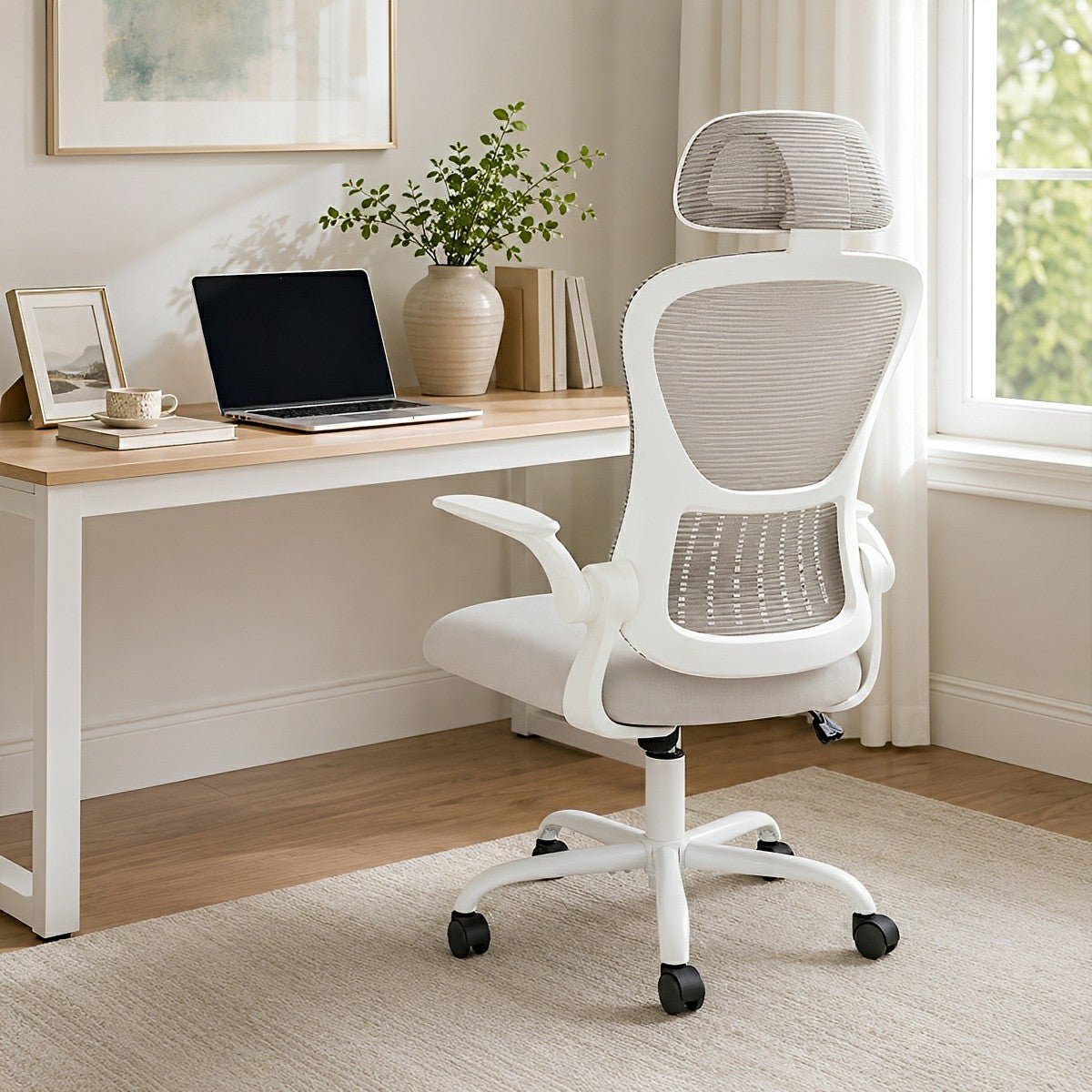 High Back Mesh Office Chair – Adjustable Headrest, Flip Arms