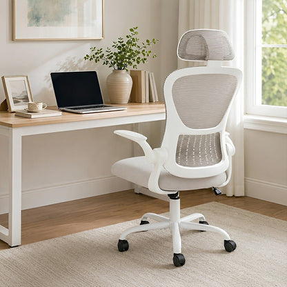 High Back Mesh Office Chair – Adjustable Headrest, Flip Arms