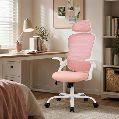 High Back Mesh Office Chair – Adjustable Headrest, Flip Arms
