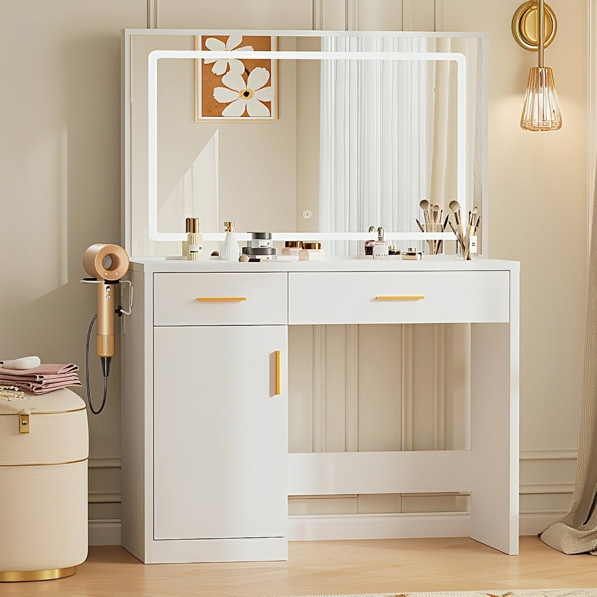 LED Makeup Vanity with Charging Station & 3-Color Light