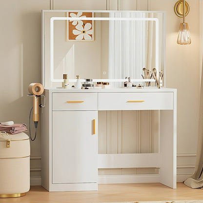 LED Makeup Vanity with Charging Station & 3-Color Light