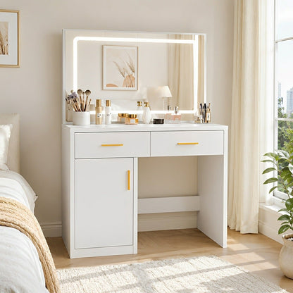 LED Makeup Vanity with Charging Station & 3-Color Light