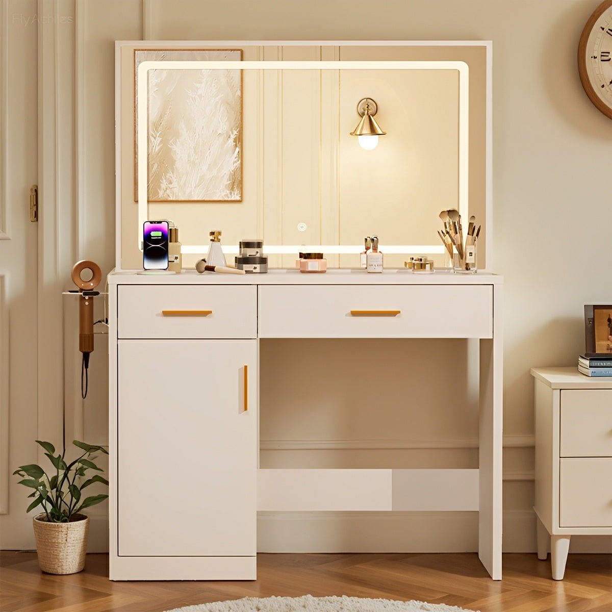 LED Makeup Vanity with Charging Station & 3-Color Light