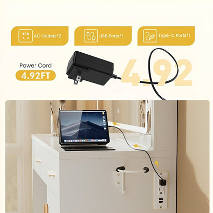 LED Makeup Vanity with Charging Station & 3-Color Light
