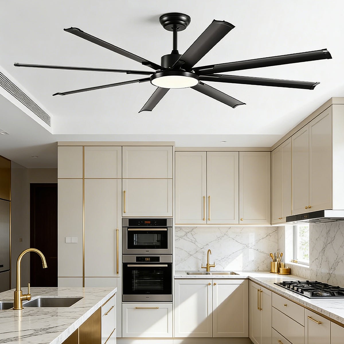 Mid-Century 8-Blade Scandinavian Ceiling Fan with Full-Spectrum LED Light