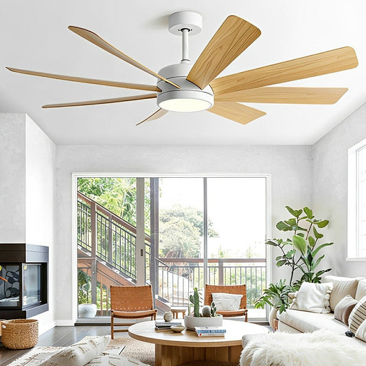 Mid-Century 8-Blade Scandinavian Minimalist Ceiling Fan with LED Light