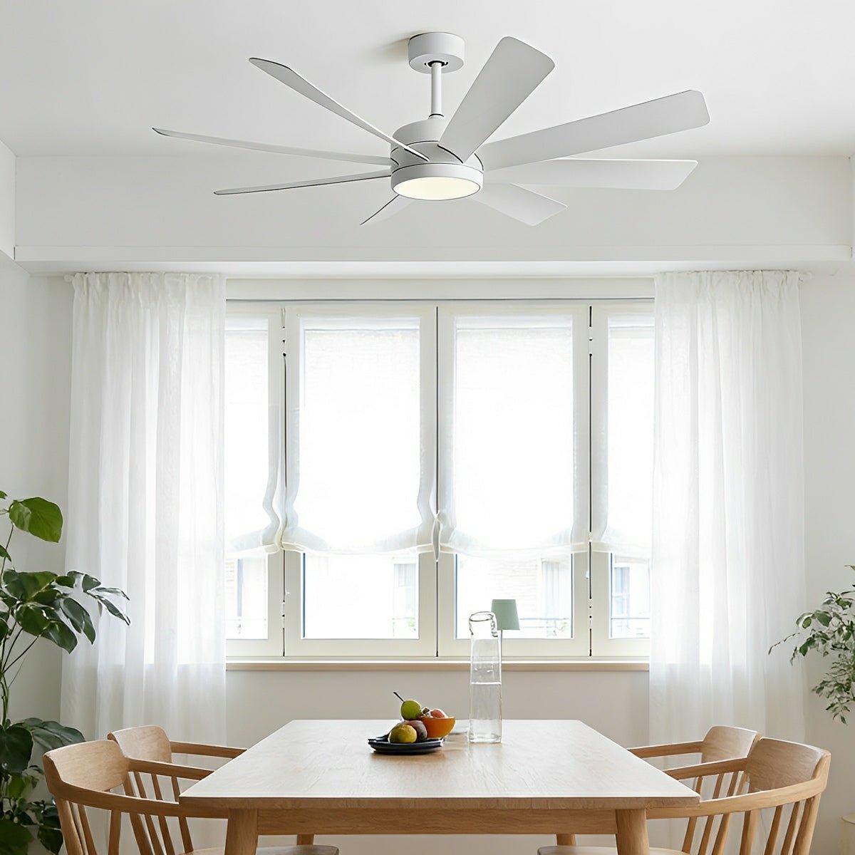 Mid-Century 8-Blade Scandinavian Minimalist Ceiling Fan with LED Light