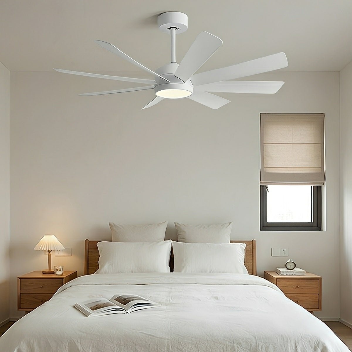 Mid-Century 8-Blade Scandinavian Minimalist Ceiling Fan with LED Light