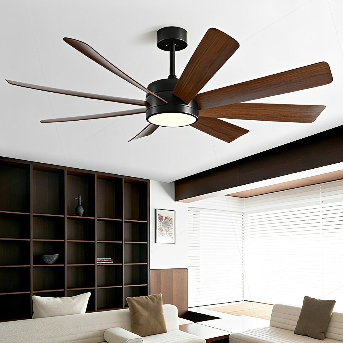 Mid-Century 8-Blade Scandinavian Minimalist Ceiling Fan with LED Light