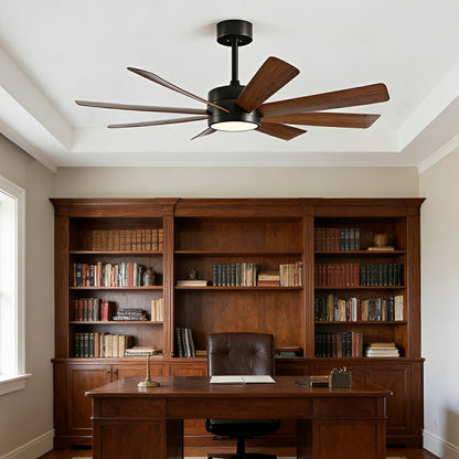 Mid-Century 8-Blade Scandinavian Minimalist Ceiling Fan with LED Light