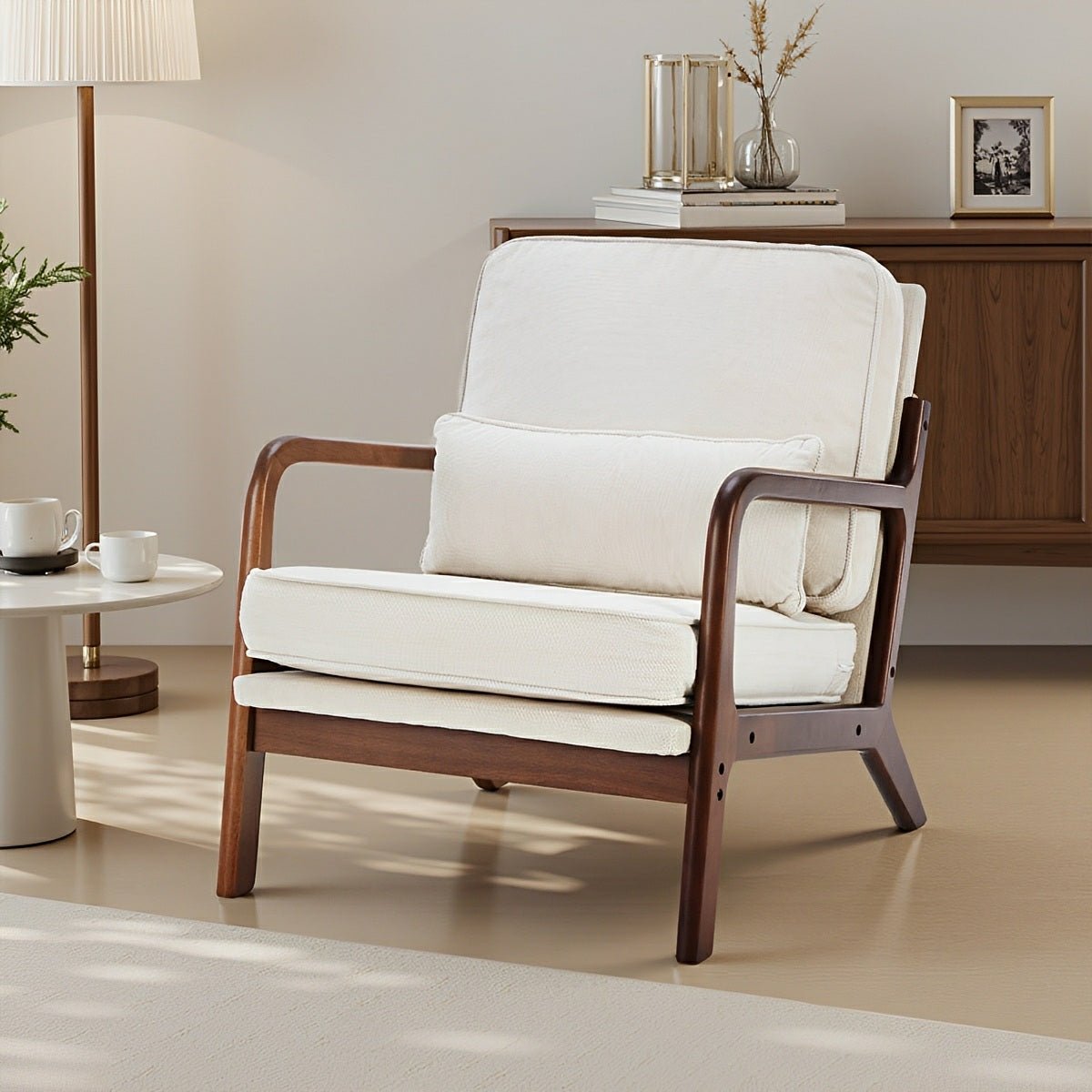 Mid Century Modern Accent Chair with Arms – Solid Wood