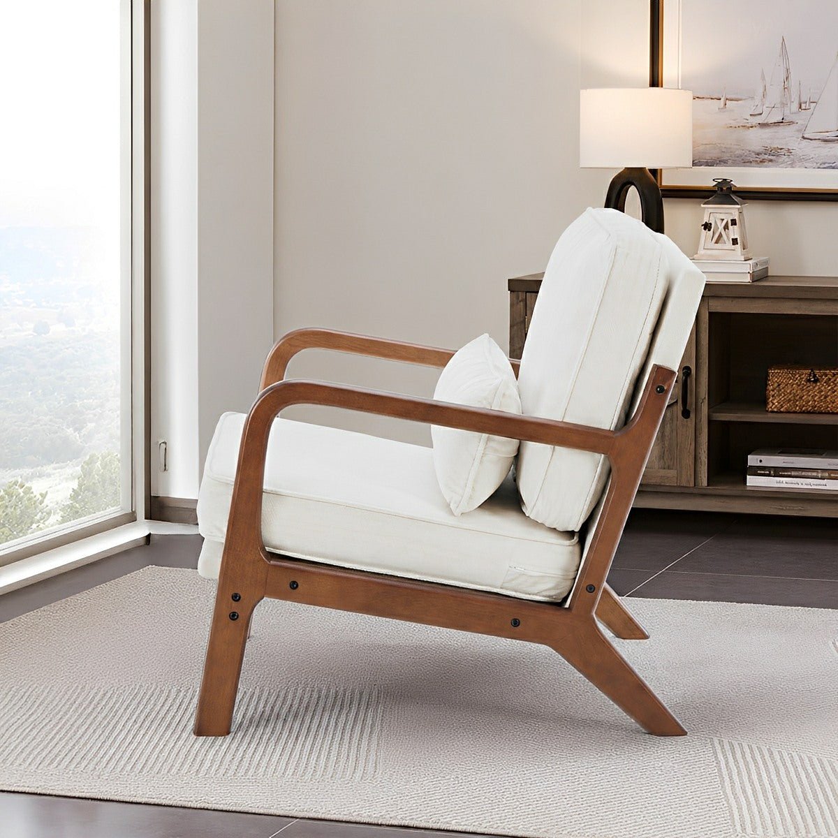Mid Century Modern Accent Chair with Arms – Solid Wood