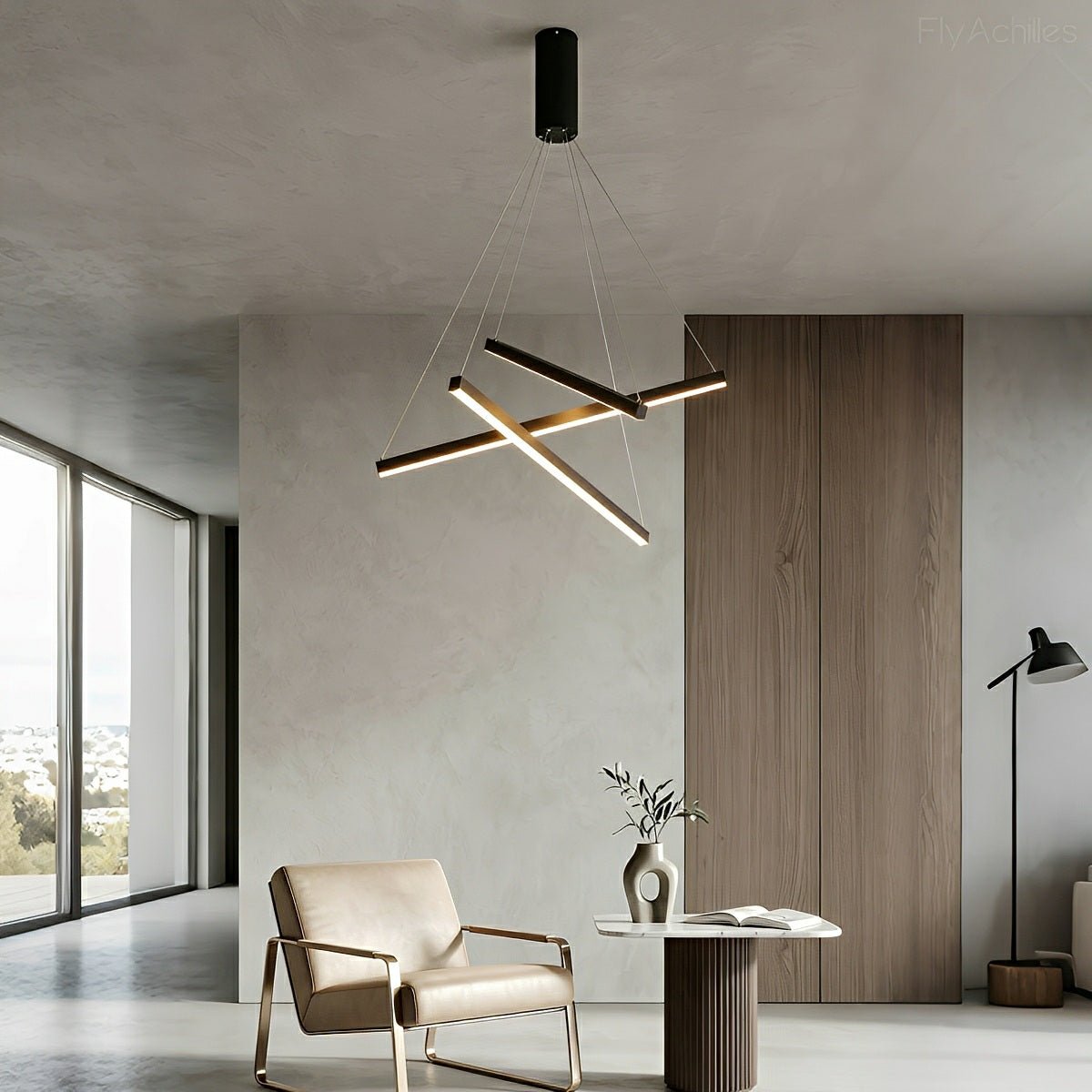Minimalist Geometric Tiered Strip Dimming LED Black Modern Chandelier