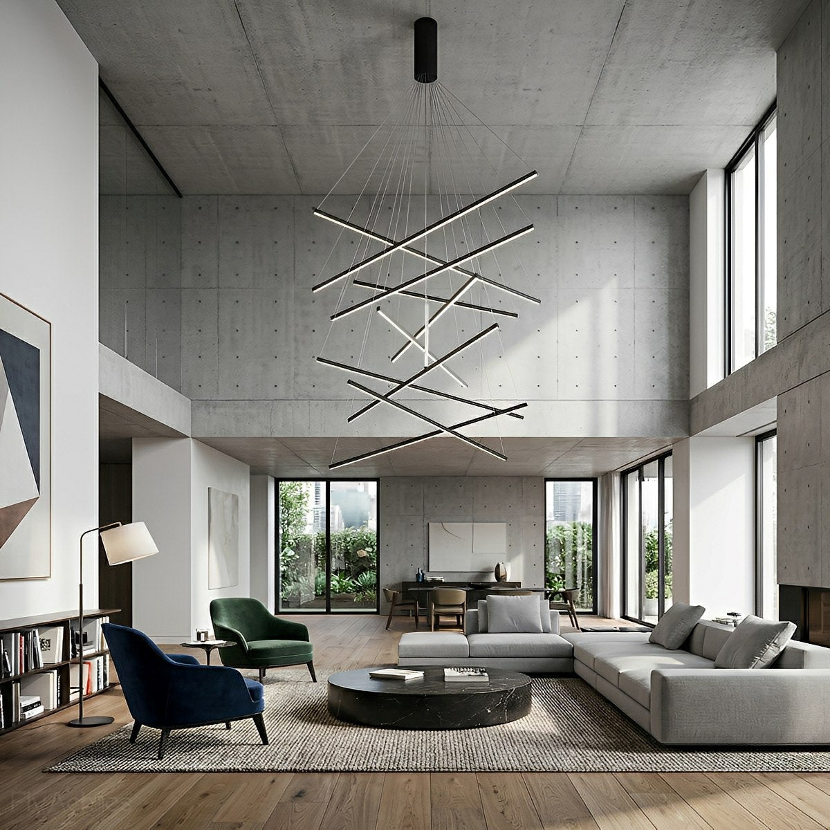 Minimalist Geometric Tiered Strip Dimming LED Black Modern Chandelier