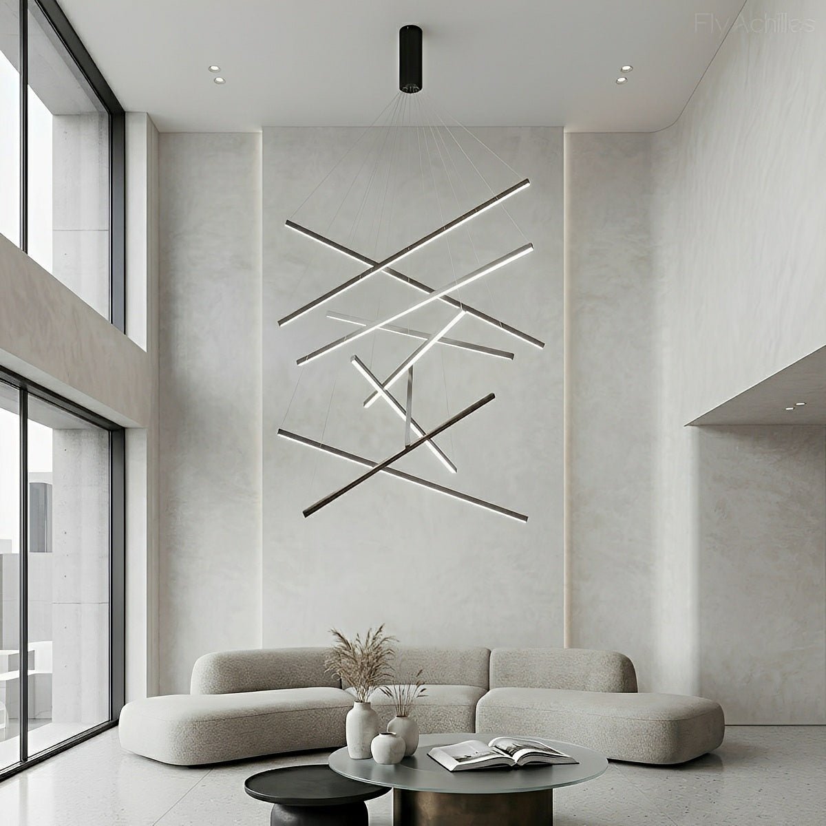 Minimalist Geometric Tiered Strip Dimming LED Black Modern Chandelier