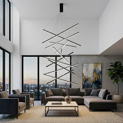 Minimalist Geometric Tiered Strip Dimming LED Black Modern Chandelier