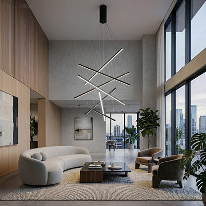Minimalist Geometric Tiered Strip Dimming LED Black Modern Chandelier