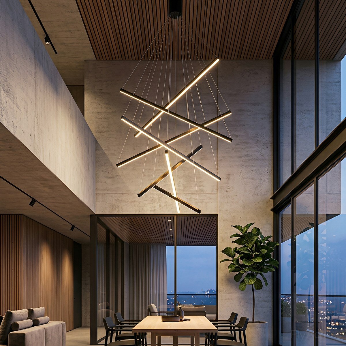 Minimalist Geometric Tiered Strip Dimming LED Black Modern Chandelier