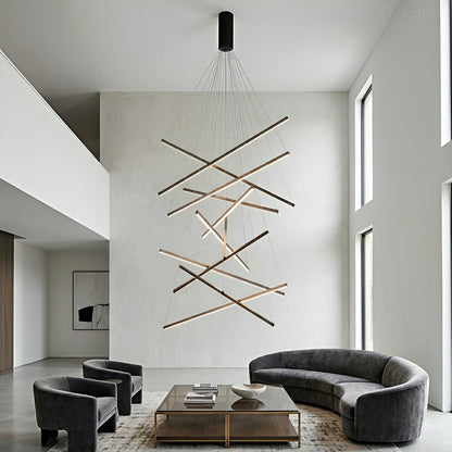 Minimalist Geometric Tiered Strip Dimming LED Black Modern Chandelier