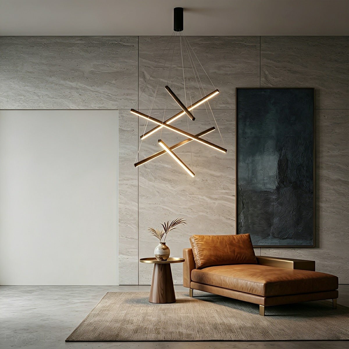 Minimalist Geometric Tiered Strip Dimming LED Black Modern Chandelier